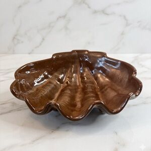 Vintage Frankoma Nautical Clam Shell Footed Dish Pottery T9